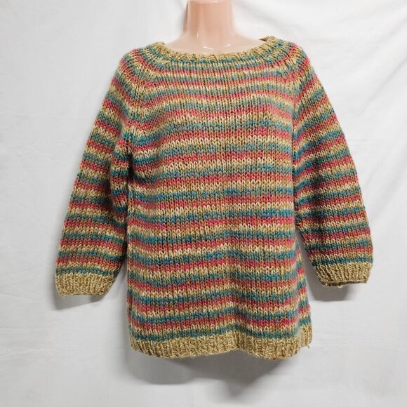 Bonwit Teller Women Striped Italian Wool Pullover Sweater Size L Multicolor 3/4 - Picture 1 of 13